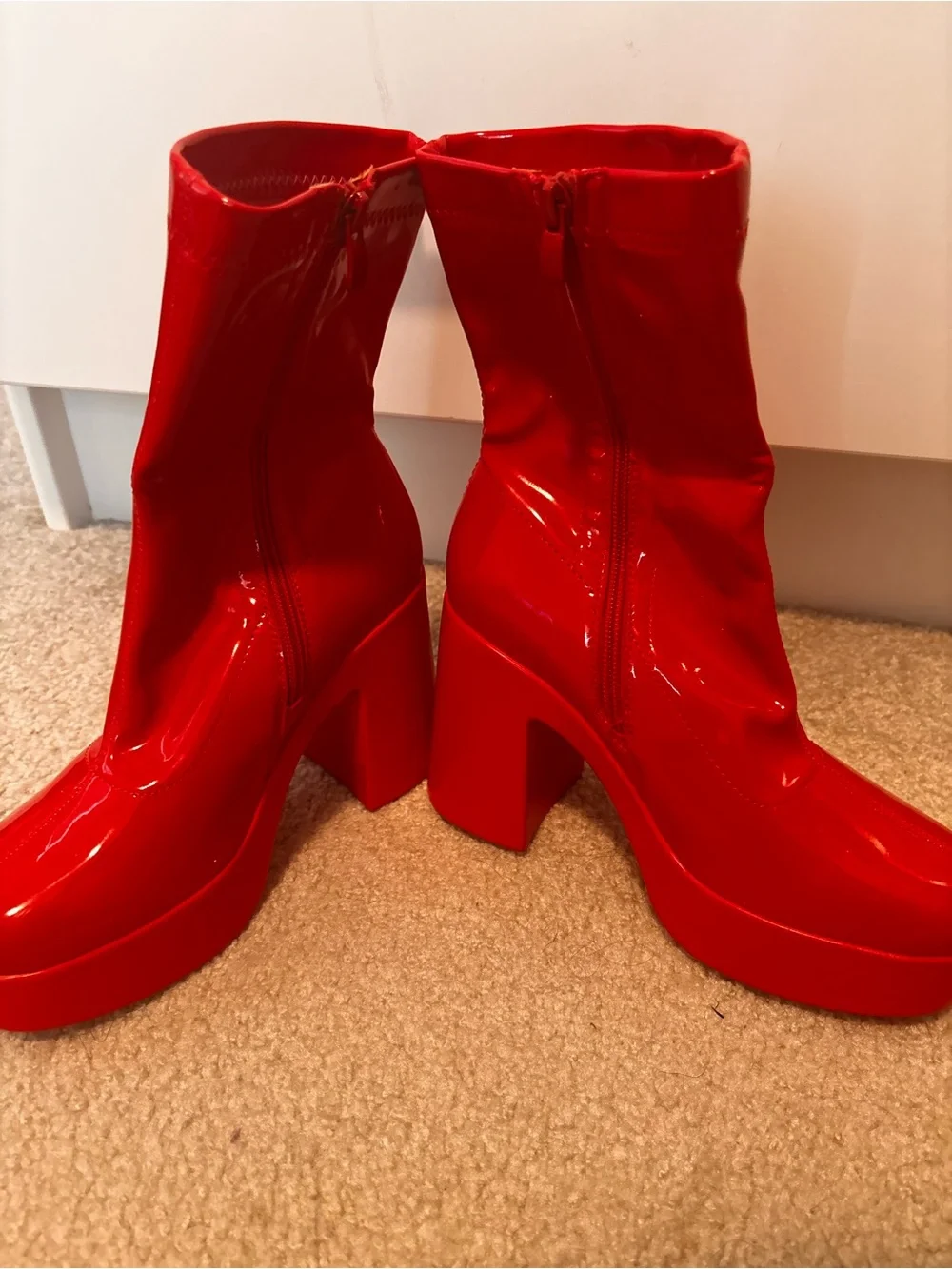 Dream Pairs Red Patent Platform Block Heel Ankle Boots